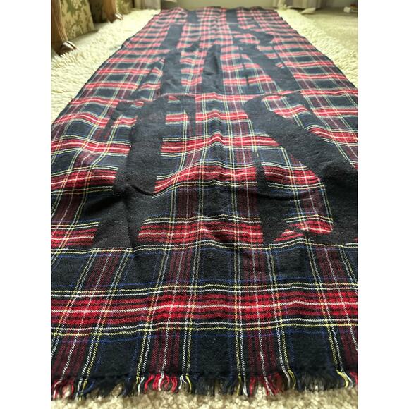 ALLSAINTS wool scarf shawl red black checkered Plaid Wool Blend logo 26x78” - Picture 4 of 13